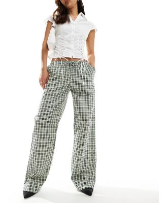 Motel Lirura check straight leg pants in black and white