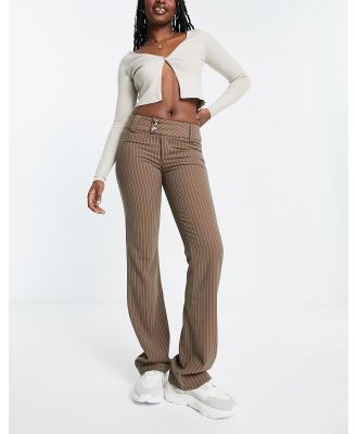 Motel low waist slim fit pants in brown pinstripe (part of a set)