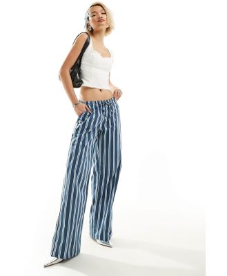 Motel stripe wide leg pants in blue and white-Navy
