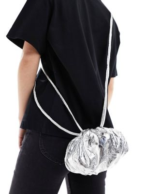Muubaa leather drawstring pouch bag in silver