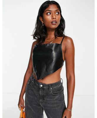 Muubaa leather strappy cowl neck cami top in black