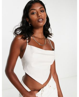 Muubaa leather strappy cowl neck cami top in eggshell-White