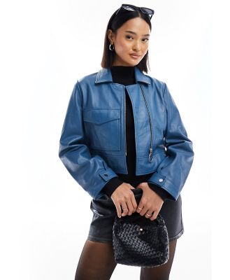 Muubaa minimal boxy fit leather jacket in inky blue