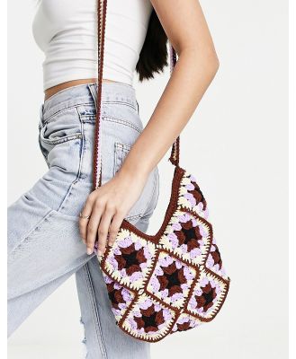 My Accessories London crochet crossbody bag in brown and lilac-Multi