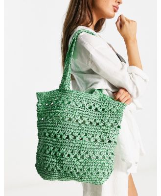 My Accessories London woven crochet tote bag-Green