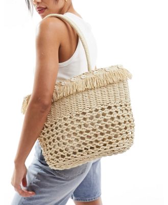 My Accessories open weave shell detail bag in natural-Neutral