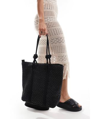 My Accessories straw tote bag in black