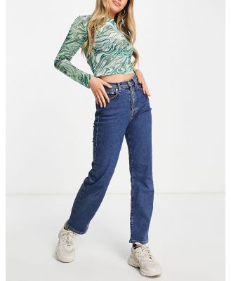 NA-KD cotton straight leg jeans in mid blue - MBLUE