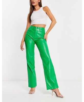 NA-KD faux leather straight leg pants in green