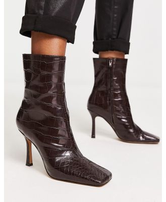NA-KD heeled ankle boots with square toe in black croc