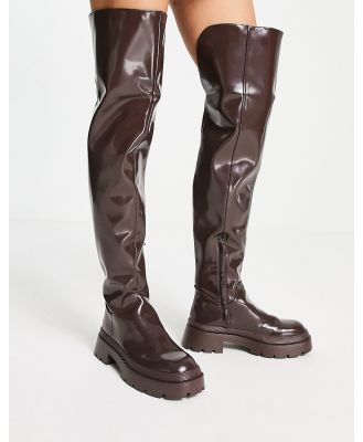 NA-KD thigh high chunky boots in brown