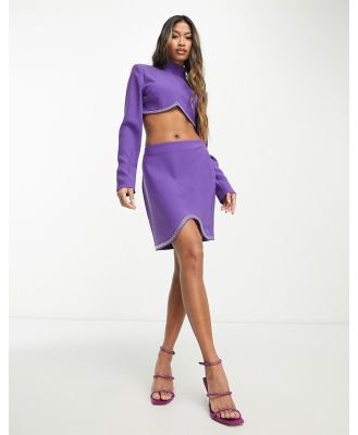 NA-KD X Janka Pollani rhinestone hem curved mini skirt in purple (Part of a set)