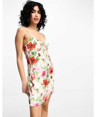 NA-KD x Jasmin Azizam spaghetti strap mini dress in floral print-Multi