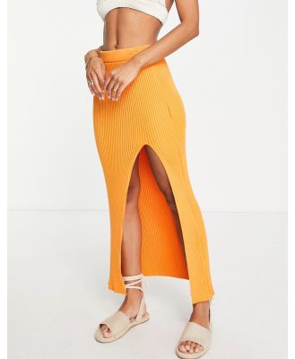 NA-KD x Susanna Wurz rib knit high slit midi skirt in orange