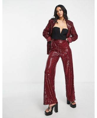 NaaNaa high waisted sequin pants in burgundy (part of a set)-Red