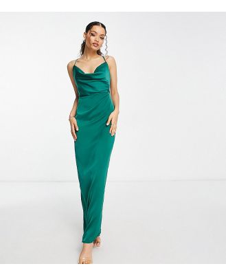 NaaNaa Petite cowl neck satin prom maxi dress in emerald green
