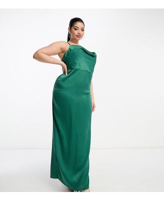 NaaNaa Plus cowl neck satin prom maxi dress in emerald green