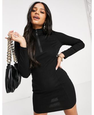 NaaNaa ribbed zip-front sporty bodycon dress in black