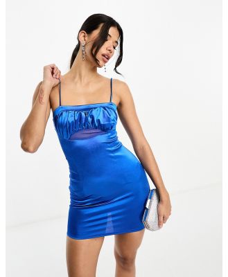 NaaNaa satin bodycon mini dress with ruched bust detail in blue