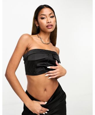 NaaNaa satin tailored bandeau top in black (part of a set)