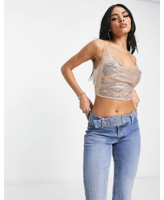 NaaNaa sequin crop top with cowl neckline in rose gold