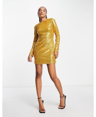 NaaNaa sequin mini dress with draped back in gold-Black