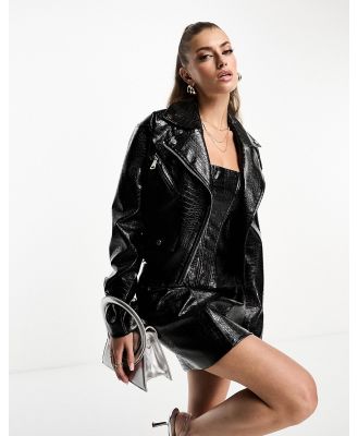 Naked Wardrobe croc leather look biker jacket in black