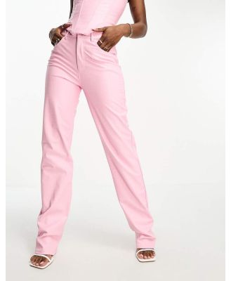 Naked Wardrobe leather look straight leg pants in pink croc effect