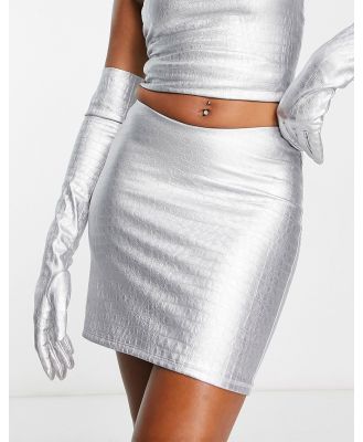 Naked Wardrobe moc croc low waist mini skirt in silver (part of a set)