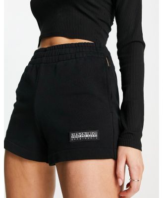 Napapijri Morgex premium tonal logo fleece high waisted shorts in black