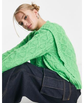 Native Youth cable knit jumper with shoulder detail in apple green