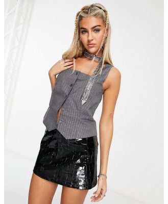 Native Youth cami fitted top with button front in grey pinstripe (Part of a set)