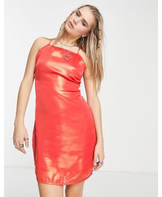 Native Youth cami mini slip dress with low back in iridescent orange (part of a set)
