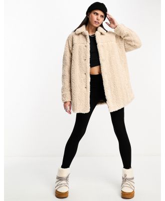 Native Youth cocoon boucle sherpa jacket in soft beige-Neutral
