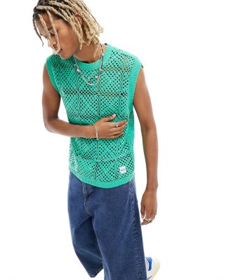 Native Youth crochet singlet top in aqua green
