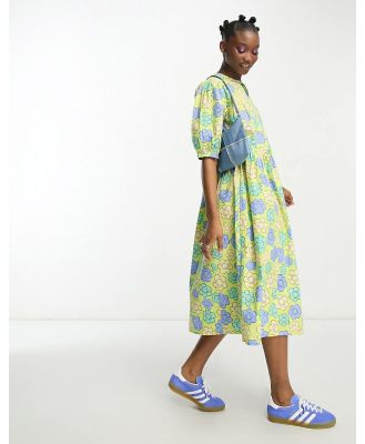 Native Youth daisy bloom print cotton smock midi dress in multi-Yellow