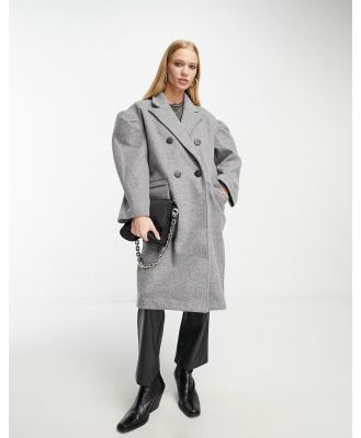 Native Youth double breasted overcoat with puff sleeves in grey