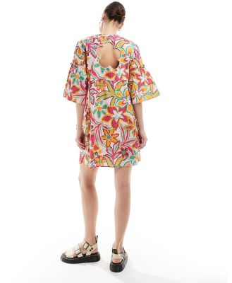 Native Youth flower cut-out back mini smock dress in multi