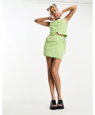 Native Youth linen mix mini wrap skirt in green (part of a set)