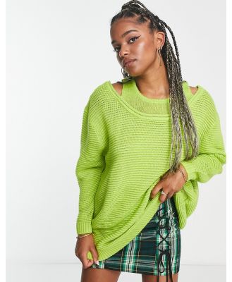 Native Youth oversized jumper with double neckline in green