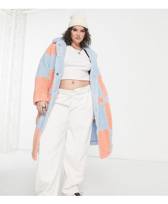 Native Youth Plus oversized longline coat in checkerboard shearling-Multi