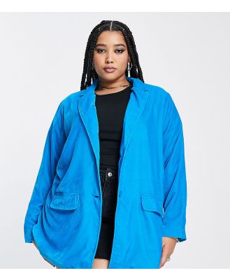 Native Youth Plus oversized relaxed blazer in pop blue velvet (part of a set)