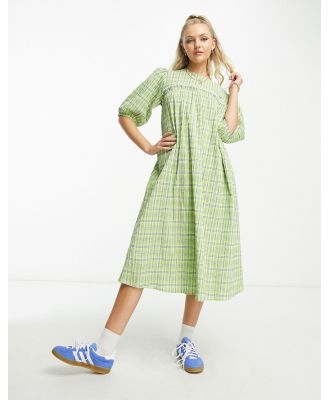 Native Youth textured check midi dress with open back in green