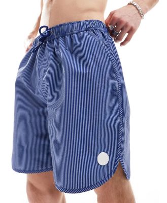 Native Youth textured stripe mid length swim shorts in cobalt blue