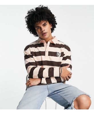 Native Youth X Football relaxed polo top in brown stripe