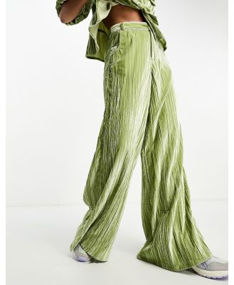 Neon Rose crushed velvet wide leg pants in green (part of a set)