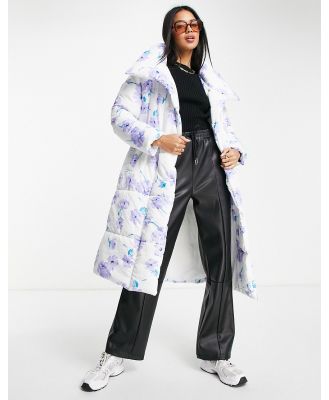 Neon Rose oversized belted padded jacket in floral print-Multi