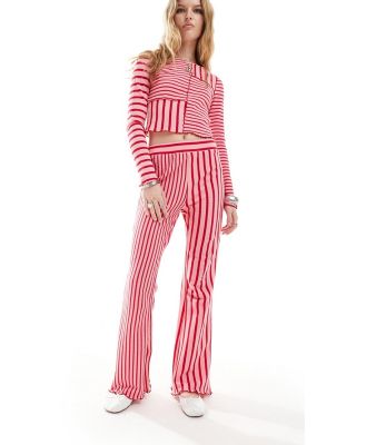 Neon Rose spliced stripe wide leg pants in red and pink (part of a set)