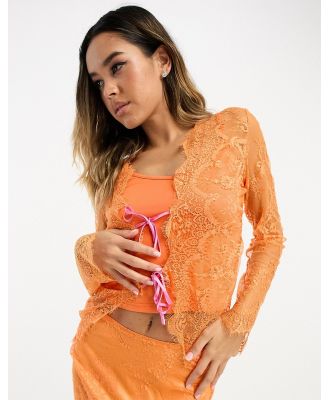Never Fully Dressed contrast tie lace top in orange (part of a set)