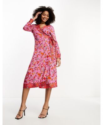 Never Fully Dressed contrast wrap midi dress in pink and red chilli print